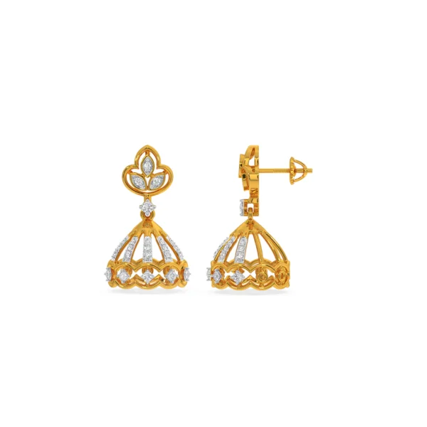 Opulent Charisma: Gold Diamond Jhumka Earrings - Image 3