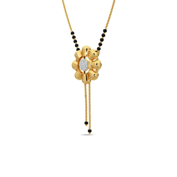 14KT Gold Lab Diamond Eight-Petal Flower Mangalsutra - Image 4
