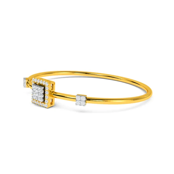 Exquisite Yellow Gold Princess Cut Diamond Bangle Bracelet - Image 2
