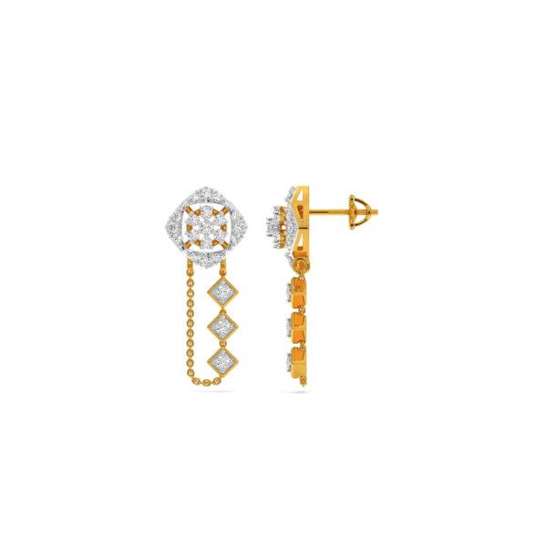 14KT Gold Lab Diamond Chain Drop Earrings - Image 4