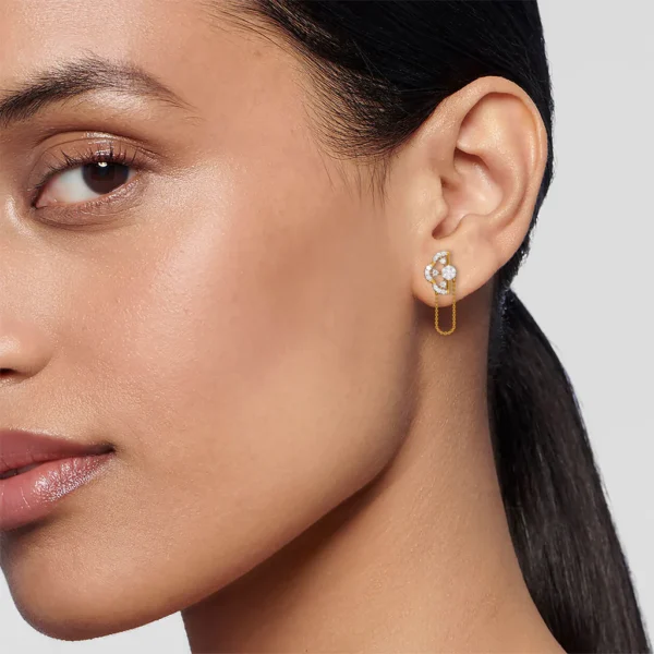 Gold Lab Diamond Chain Drop Chandelier Earrings - Image 2
