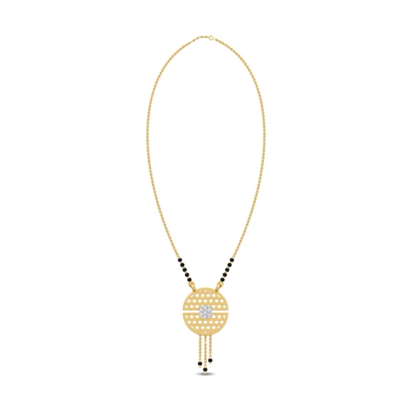 Chic Grid Pattern Circular Gold Diamond Mangalsutra - Image 3