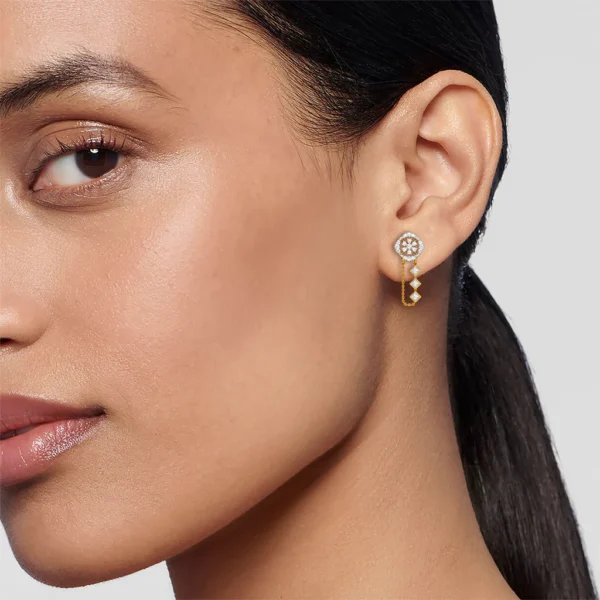 14KT Gold Lab Diamond Chain Drop Earrings - Image 2
