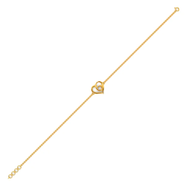 Solitaire Lab Diamond Bracelet With Two Golden Hearts - Image 3