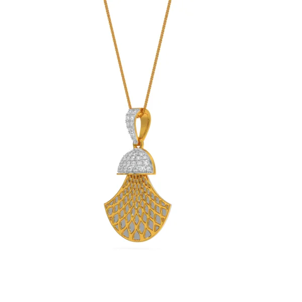 Gold Lab Diamond Fan Pendant Traditional Design - Image 3