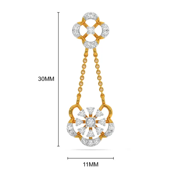 14KT Gold Lab Diamond Delicate Floral Drop Earrings - Image 3