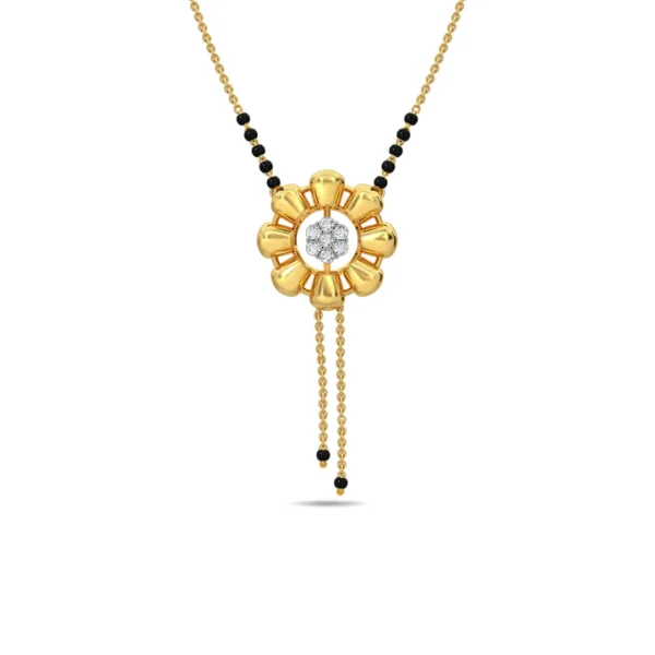 14KT Gold Lab Diamond Eight-Petal Flower Mangalsutra - Image 5