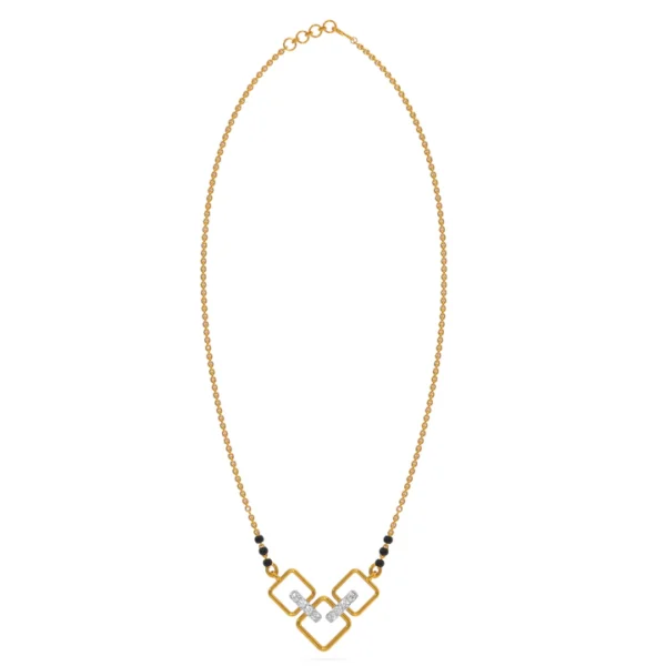 Gold Diamond Symmetric Sparkle Square Pendant Mangalsutra - Image 4