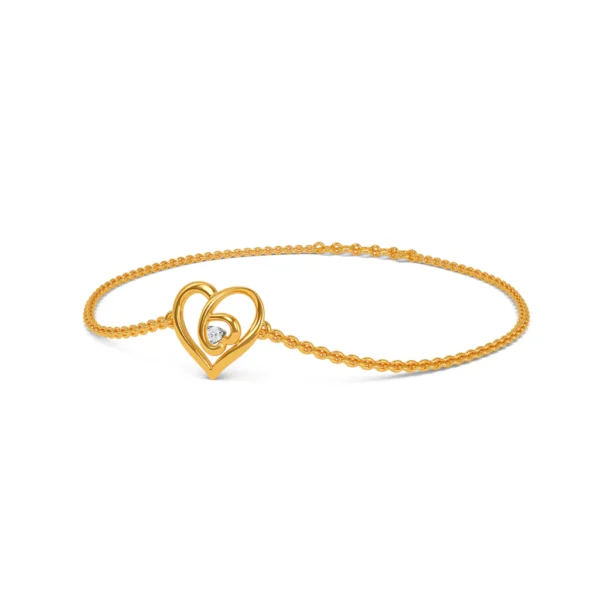 Solitaire Lab Diamond Bracelet With Two Golden Hearts - Image 4