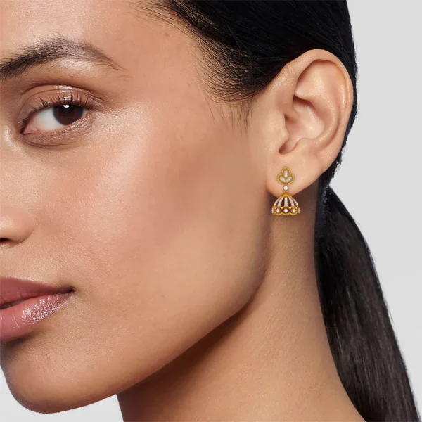 Opulent Charisma: Gold Diamond Jhumka Earrings - Image 2