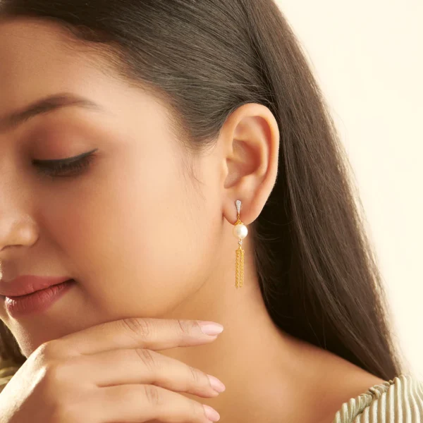 Lab Diamonds Graceful Essence Pearl Chain Drop Earrings - Image 2