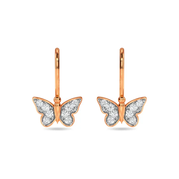 14KT Gold Lab Diamond Butterfly Hoop Earrings - Image 5