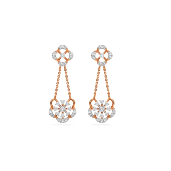 14KT Gold Lab Diamond Delicate Floral Drop Earrings - Image 4