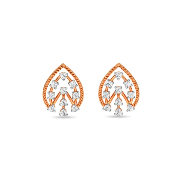 Floral Teardrop Gold Lab Diamond Stud Earrings - Image 4