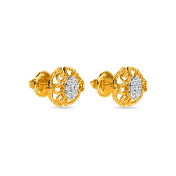 Gilded Blossoms Lab Diamond Studded Gold Floral Earrings - Image 4