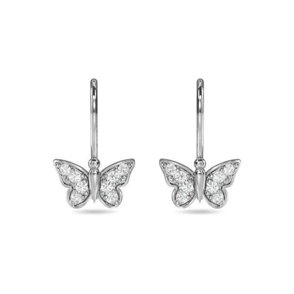 14KT Gold Lab Diamond Butterfly Hoop Earrings - Image 6