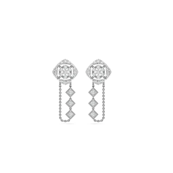 14KT Gold Lab Diamond Chain Drop Earrings - Image 6
