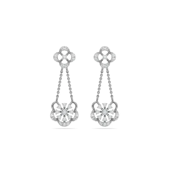 14KT Gold Lab Diamond Delicate Floral Drop Earrings - Image 5