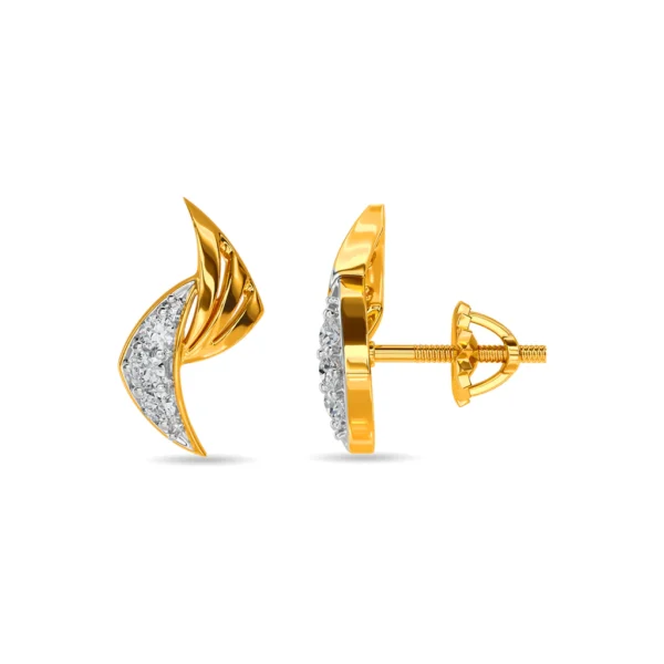 14KT Gold Lab Diamond Leaf Stud Earrings - Image 2