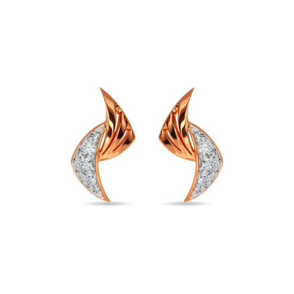 14KT Gold Lab Diamond Leaf Stud Earrings - Image 4