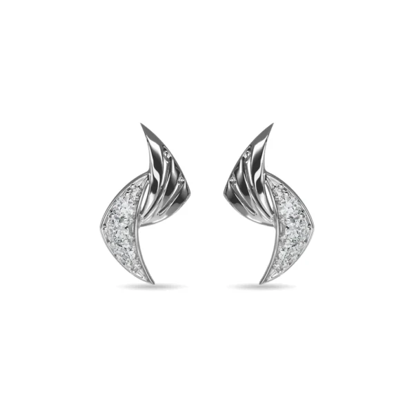 14KT Gold Lab Diamond Leaf Stud Earrings - Image 3