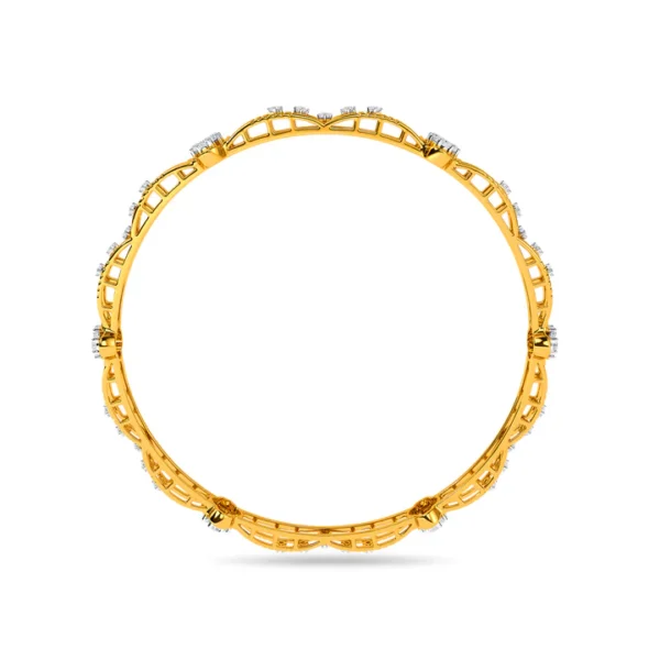 Intricate Pattern 14kt Gold Diamond Bangles - Image 6