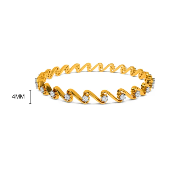 Gold Diamond Bangles with Wave-Like Pattern - Image 5