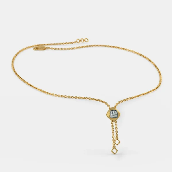 Buy Gold Diamond Dangling Hexagonal Shape Necklace