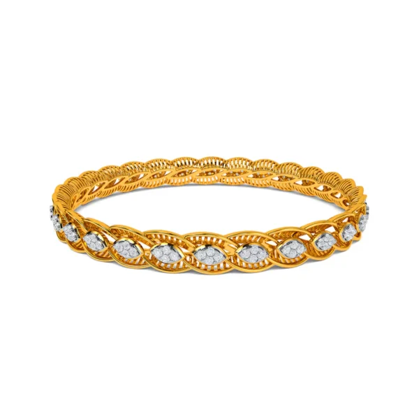 Buy Intricate Leaf-Shaped Motif Gold Diamond Bangles