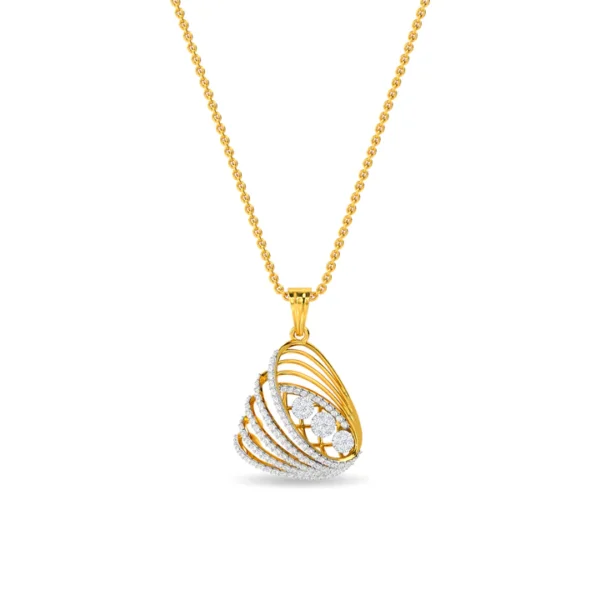 Curved Gold Bands Lab Diamond Accented Pendant