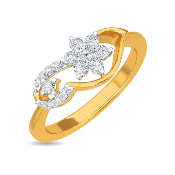 Elegant Swirl Floral Motif Gold Lab Diamond Ring for Women