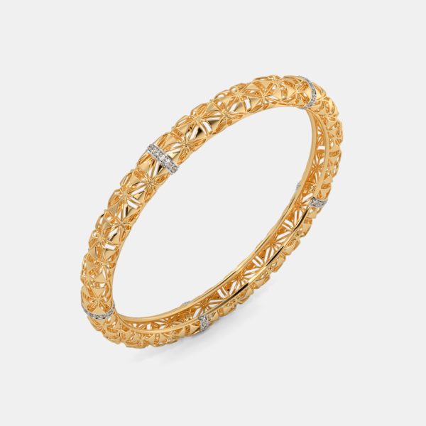 Elegant Symmetrical Design Gold Diamond Bangle - Image 3