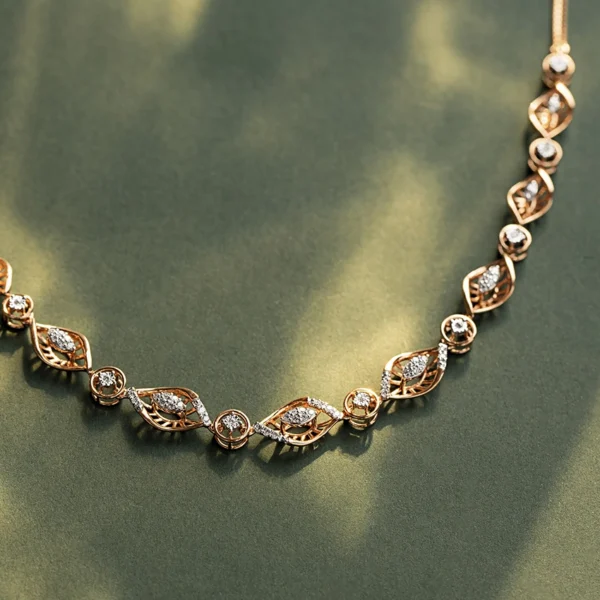 Eye-Shaped Links Gold Lab Diamond Necklace - Image 4