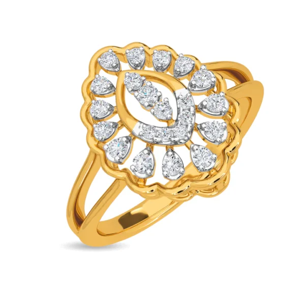 Floral Motif Gold Band Lab Diamond Ring