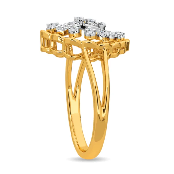 Floral Motif Gold Band Lab Diamond Ring - Image 3
