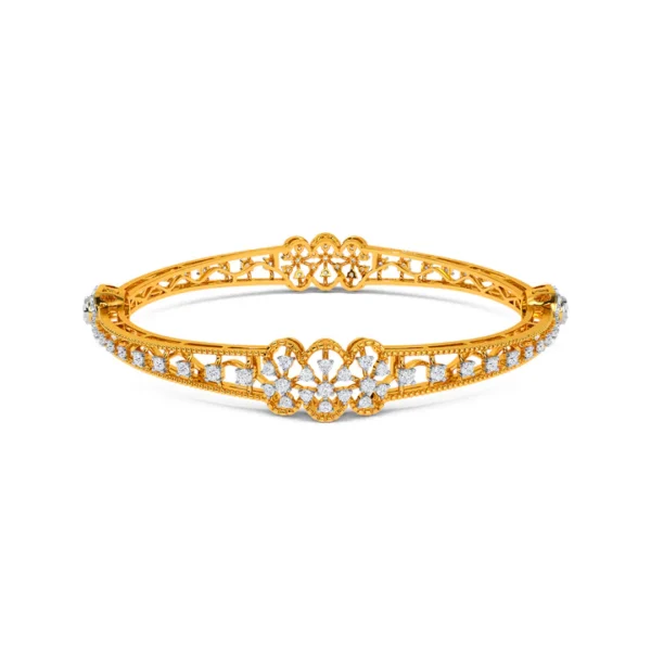 Floral Motif Harmony 14kt Gold Diamond Bangles