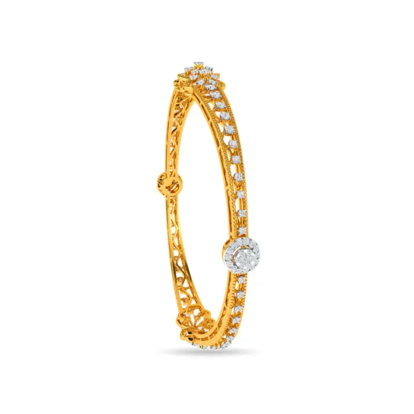 Floral Motif Harmony 14kt Gold Diamond Bangles - Image 4