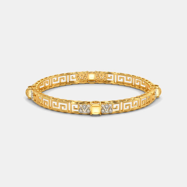 Geometric Pattern Gold Diamond Bangles Adorned with Citrine Stone