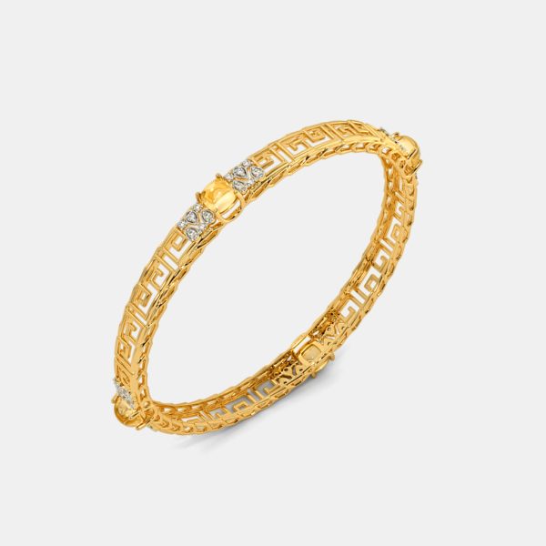 Geometric Pattern Gold Diamond Bangles Adorned with Citrine Stone - Image 3