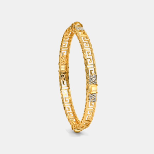 Geometric Pattern Gold Diamond Bangles Adorned with Citrine Stone - Image 4