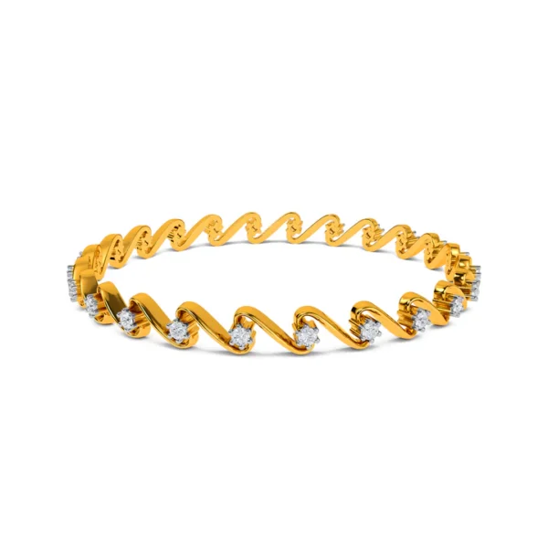 Gold Diamond Bangles with Wave-Like Pattern