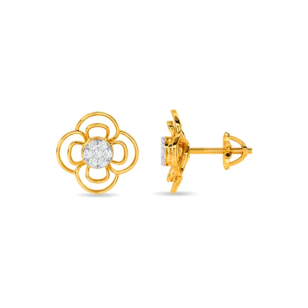 Gold Lab Diamond Flower Petal Design Earrings - Image 4