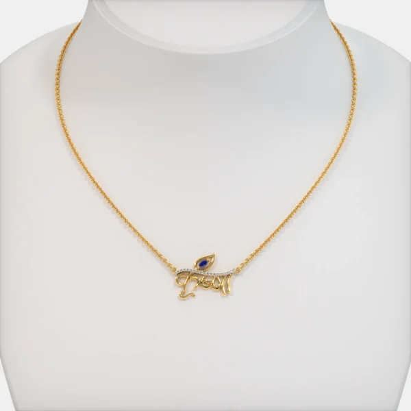 Gold Diamond & Blue Sapphire Stone Krishna Necklace - Image 3