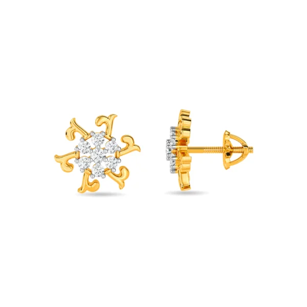 14KT Gold Lab Diamond Starburst Earrings - Image 2