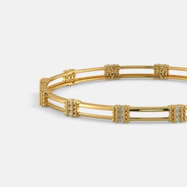 18kt Yellow Gold Double Row Lab Diamond Bangles - Image 4