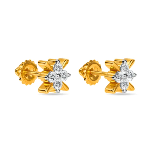 Gold Floral Lab Diamond Stud Earrings - Image 4