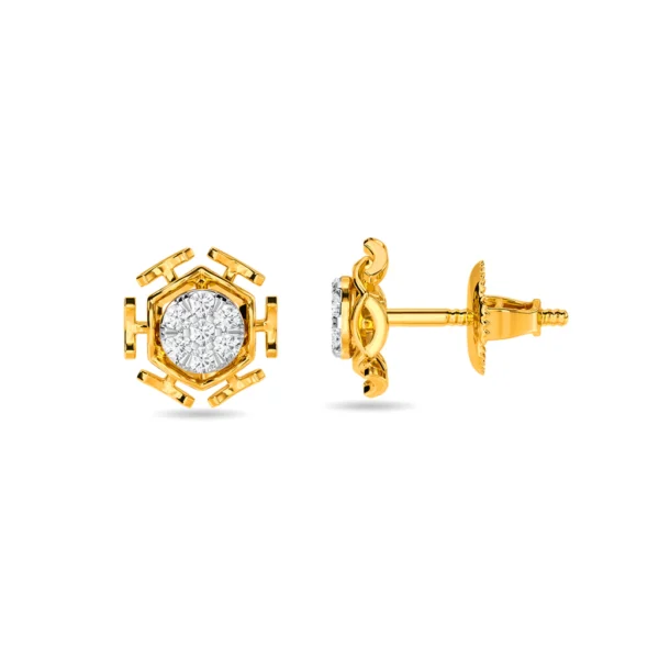 Gold Hexagonal Frame Lab Diamond Stud Earrings - Image 5