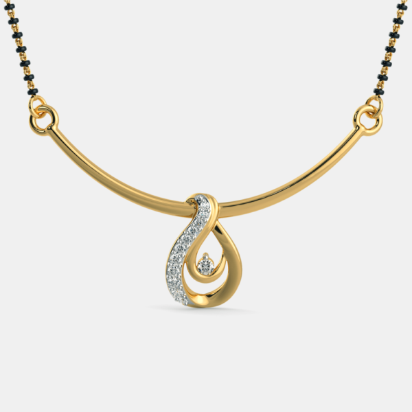 Gold Oval Swirl Design Diamond Mangalsutra Pendant