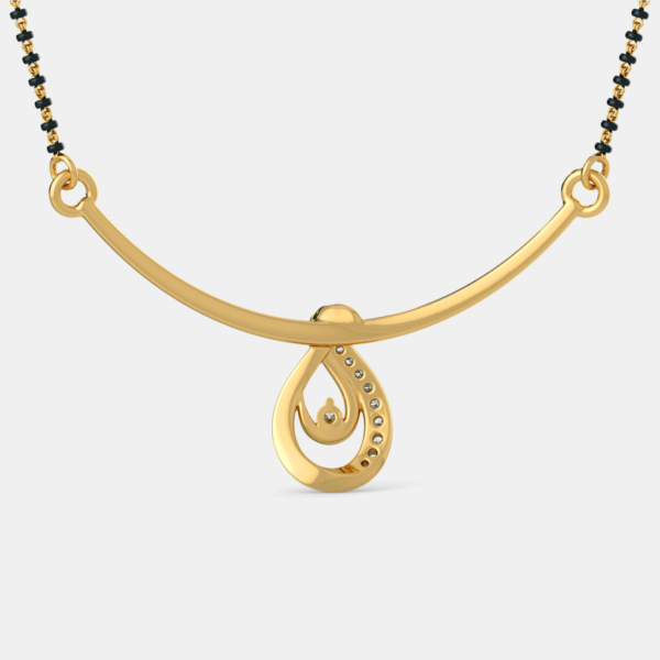 Gold Oval Swirl Design Diamond Mangalsutra Pendant - Image 4