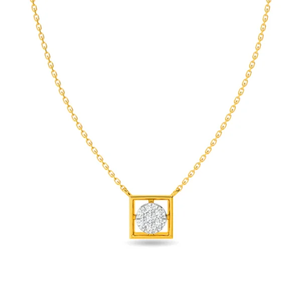 Gold Square Adorned with Lab Diamond Cluster Pendant